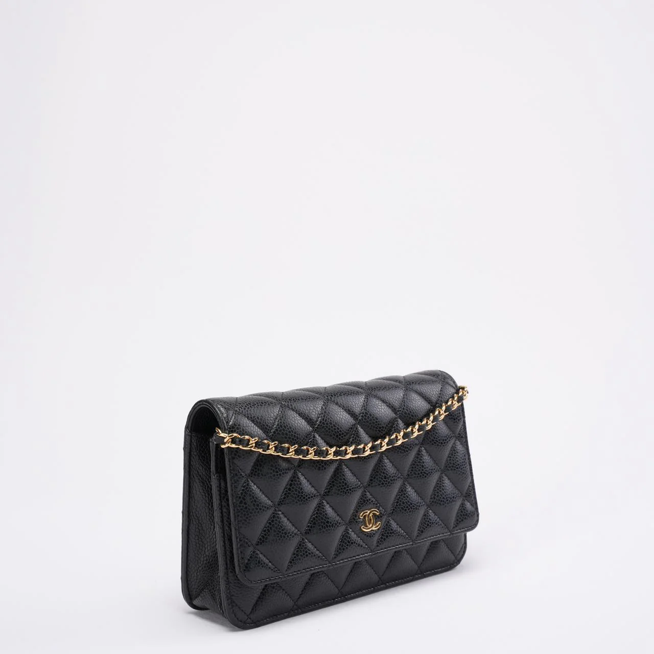 Chanel Black Quilted Caviar Leather Classic Wallet on Chain 2021