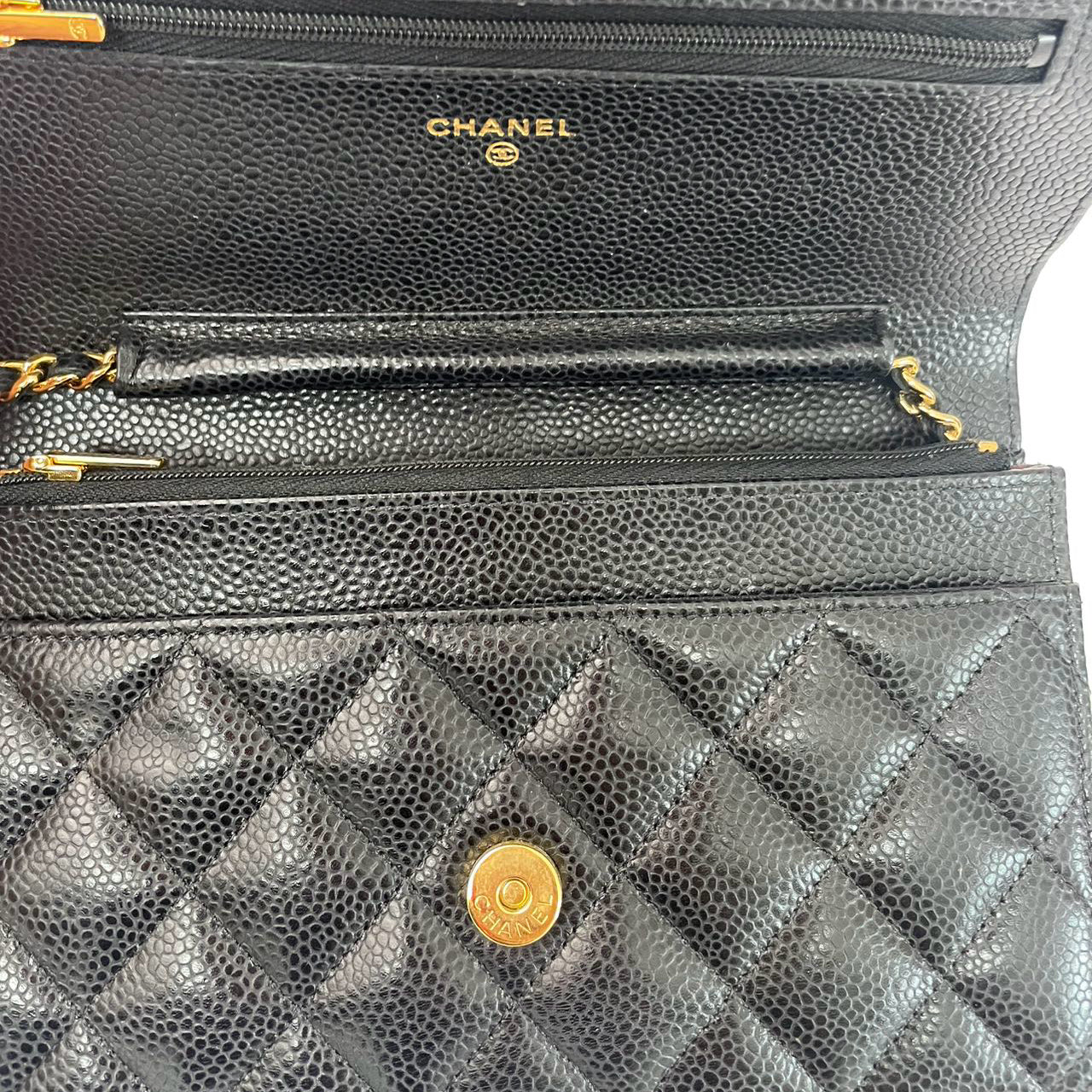 Chanel Black Quilted Caviar Leather Classic Wallet on Chain 2021