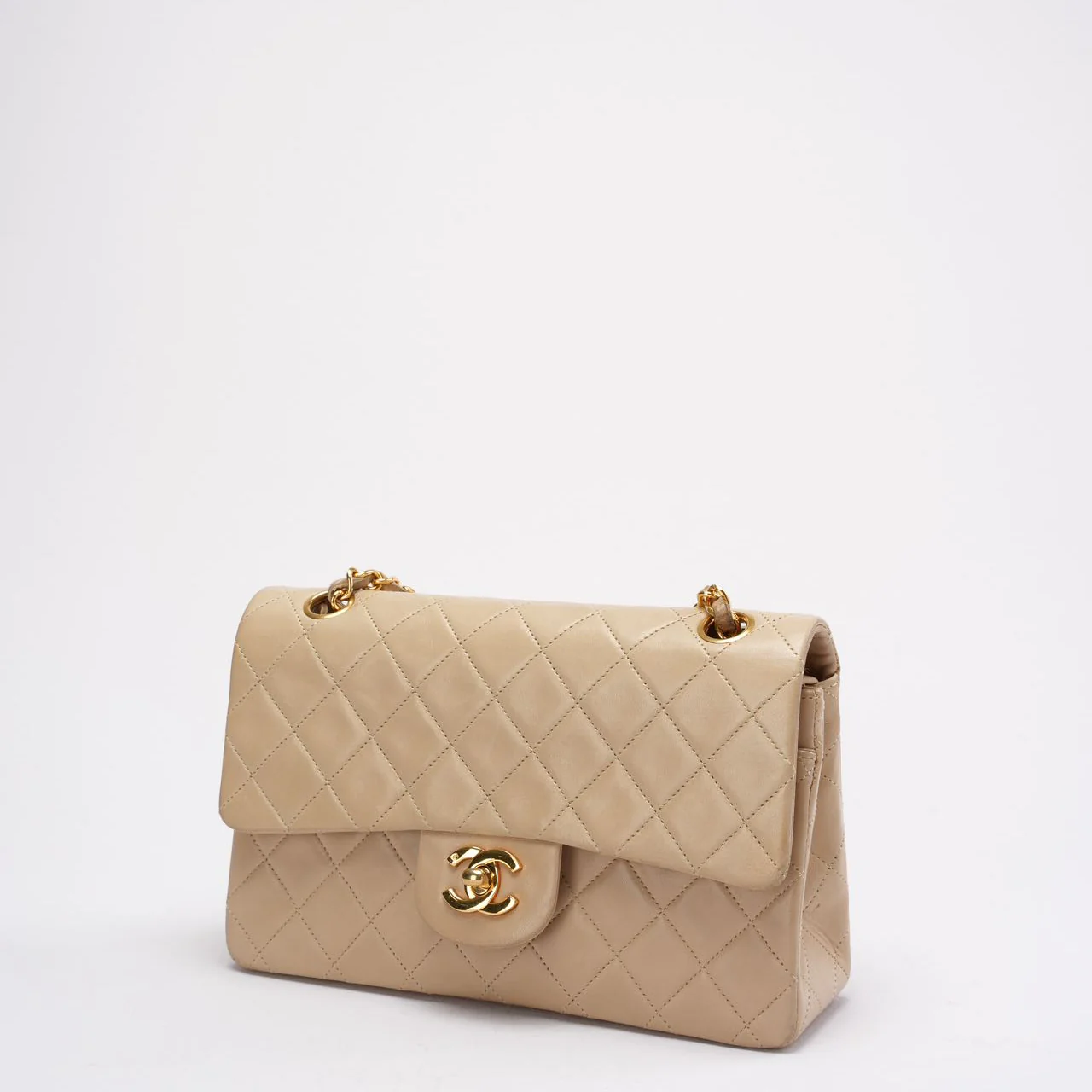 Chanel Vintage Beige Small Classic Double Flap Bag 1994