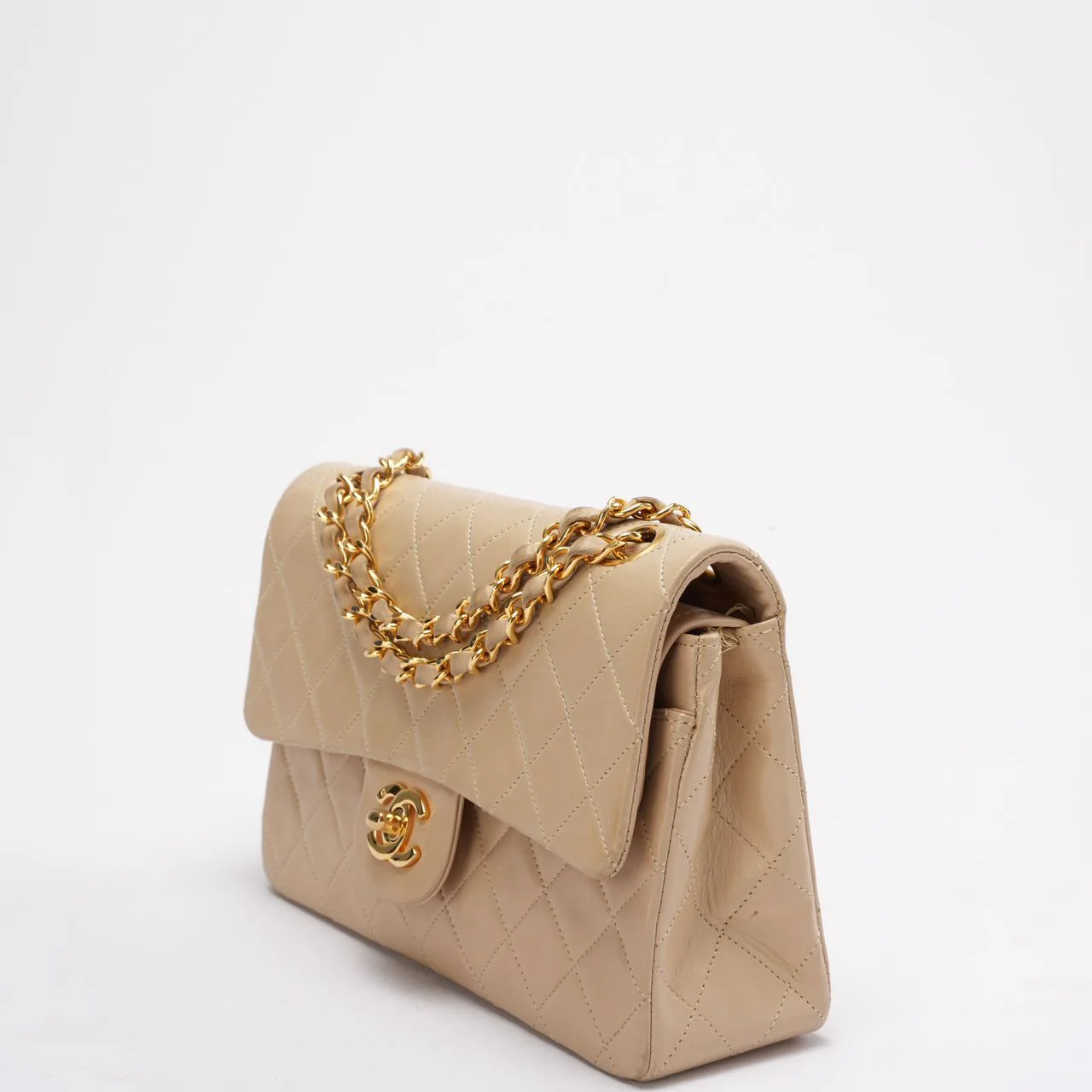 Chanel Vintage Beige Small Classic Double Flap Bag 1994