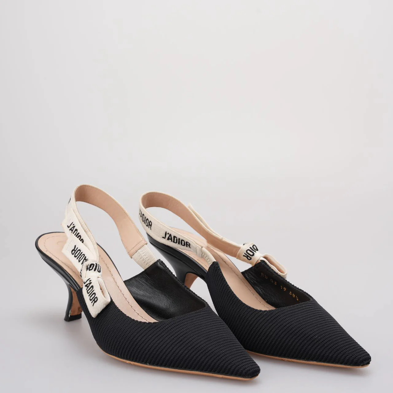 Christian Dior Ribbon Black Fabric J'adior Slingback Pumps Size 38.5