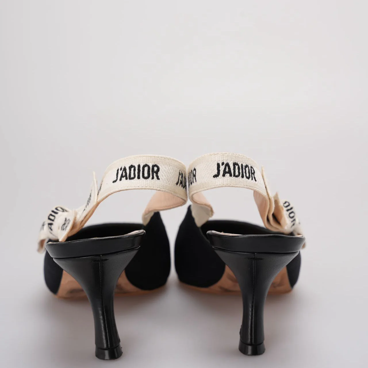 Christian Dior Ribbon Black Fabric J'adior Slingback Pumps Size 38.5
