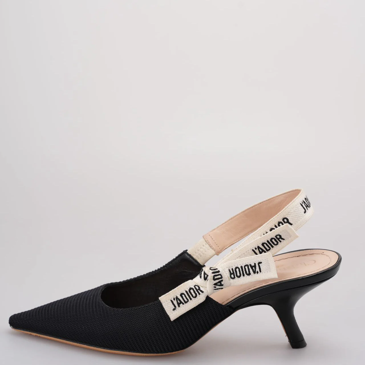 Christian Dior Ribbon Black Fabric J'adior Slingback Pumps Size 38.5