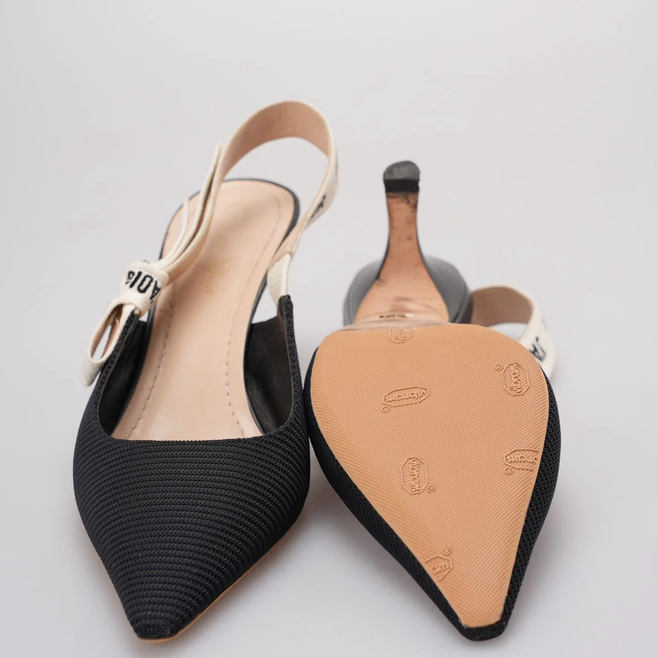 Christian Dior Ribbon Black Fabric J'adior Slingback Pumps Size 38.5