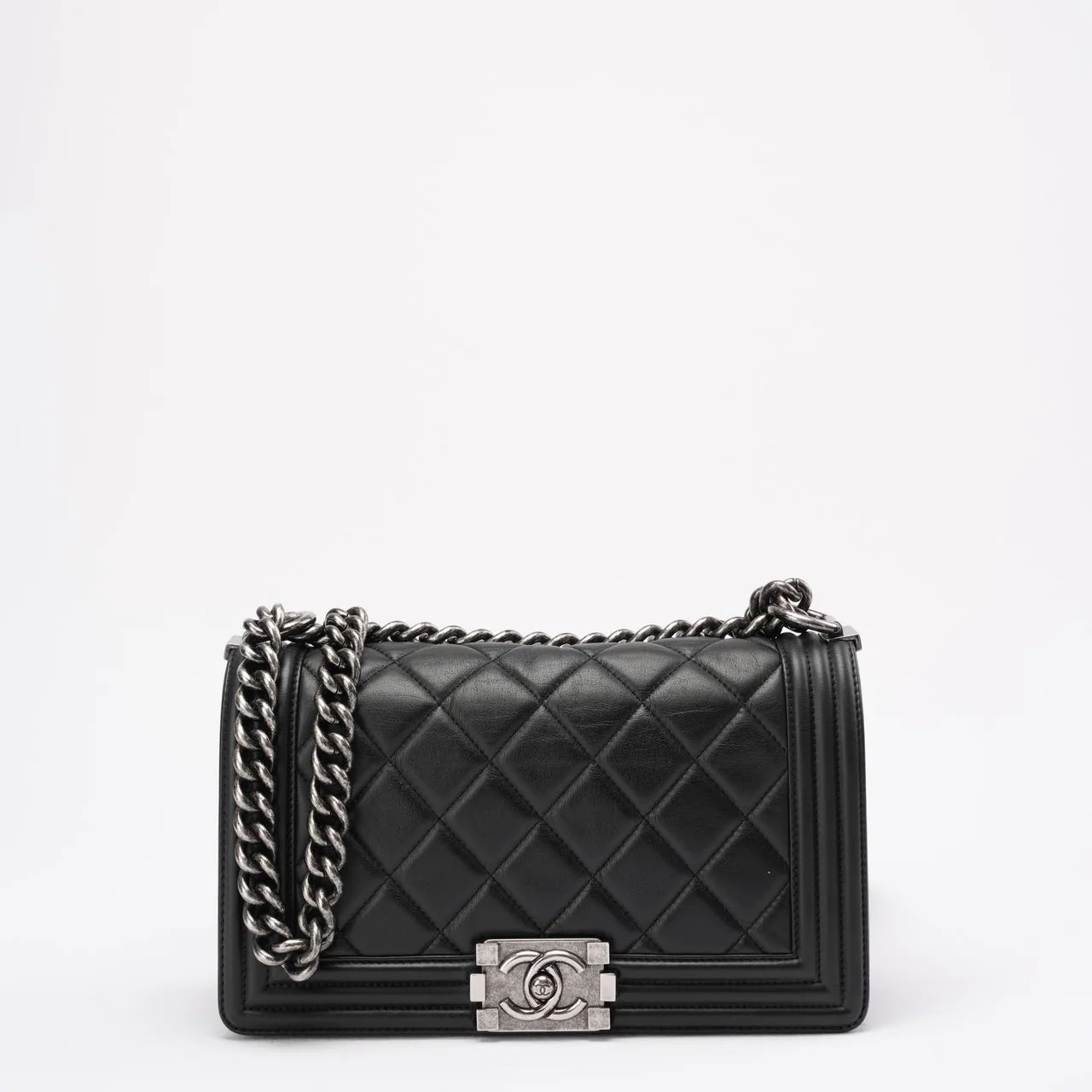 Chanel Boy Medium Black Flap Bag Quilted Lambskin 2014