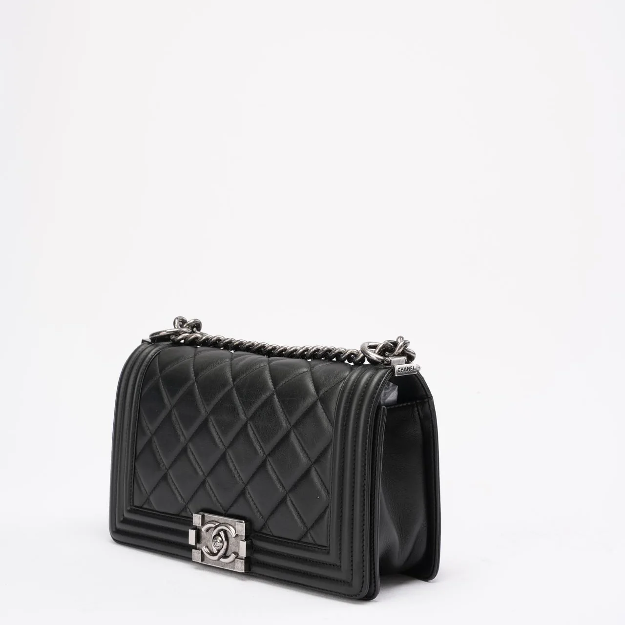 Chanel Boy Medium Black Flap Bag Quilted Lambskin 2014