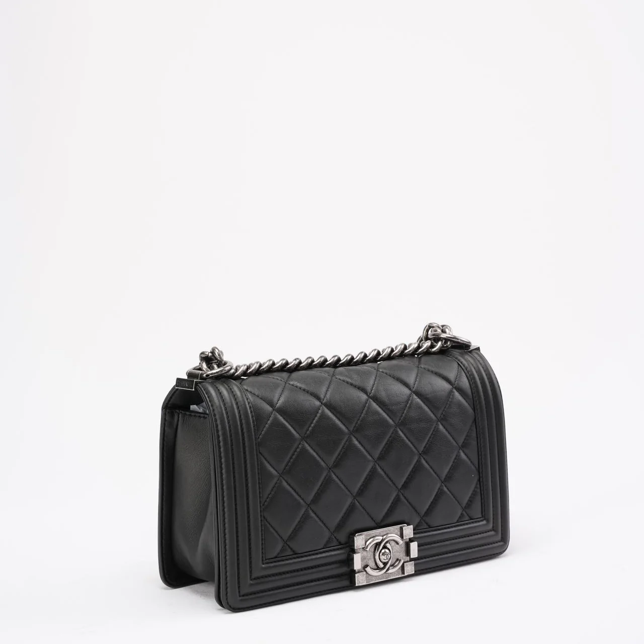 Chanel Boy Medium Black Flap Bag Quilted Lambskin 2014