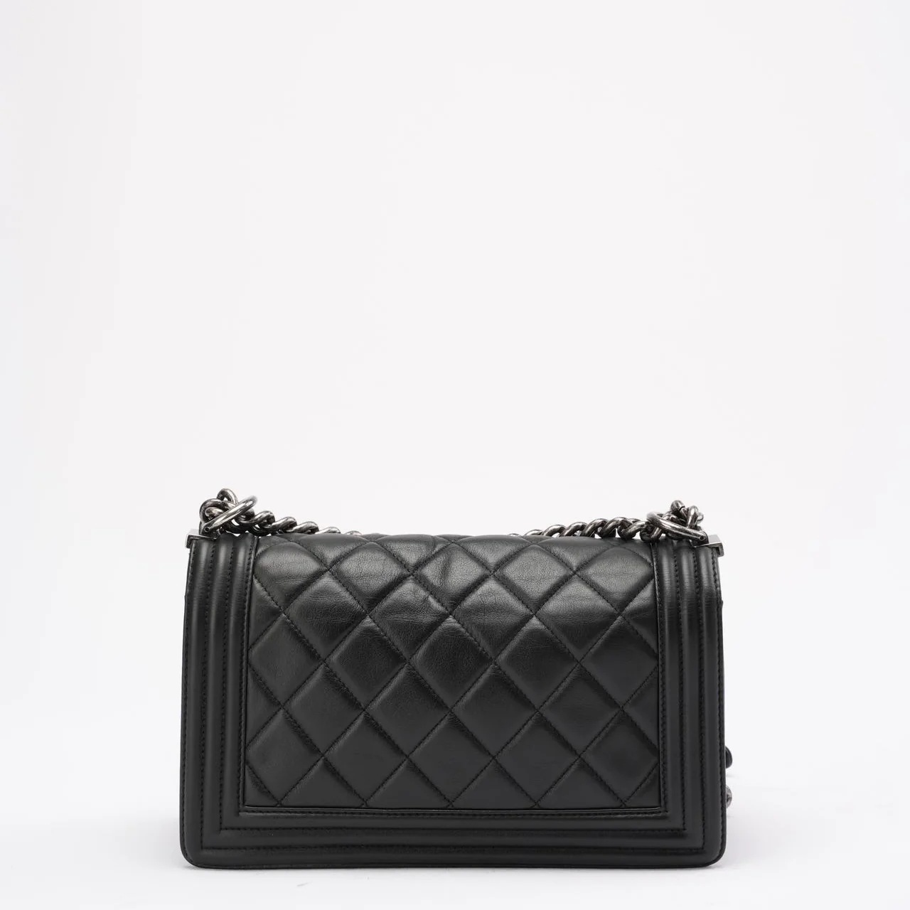 Chanel Boy Medium Black Flap Bag Quilted Lambskin 2014