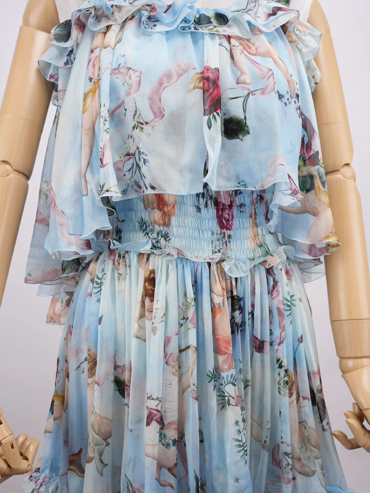 Dolce Gabbana Blue Angle Printed Silk Pleated Midi Dress Blue and Multicolor 38