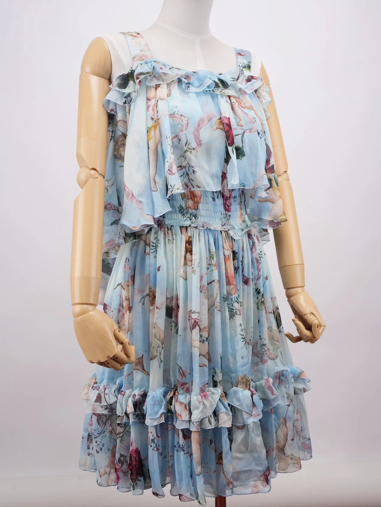 Dolce Gabbana Blue Angle Printed Silk Pleated Midi Dress Blue and Multicolor 38