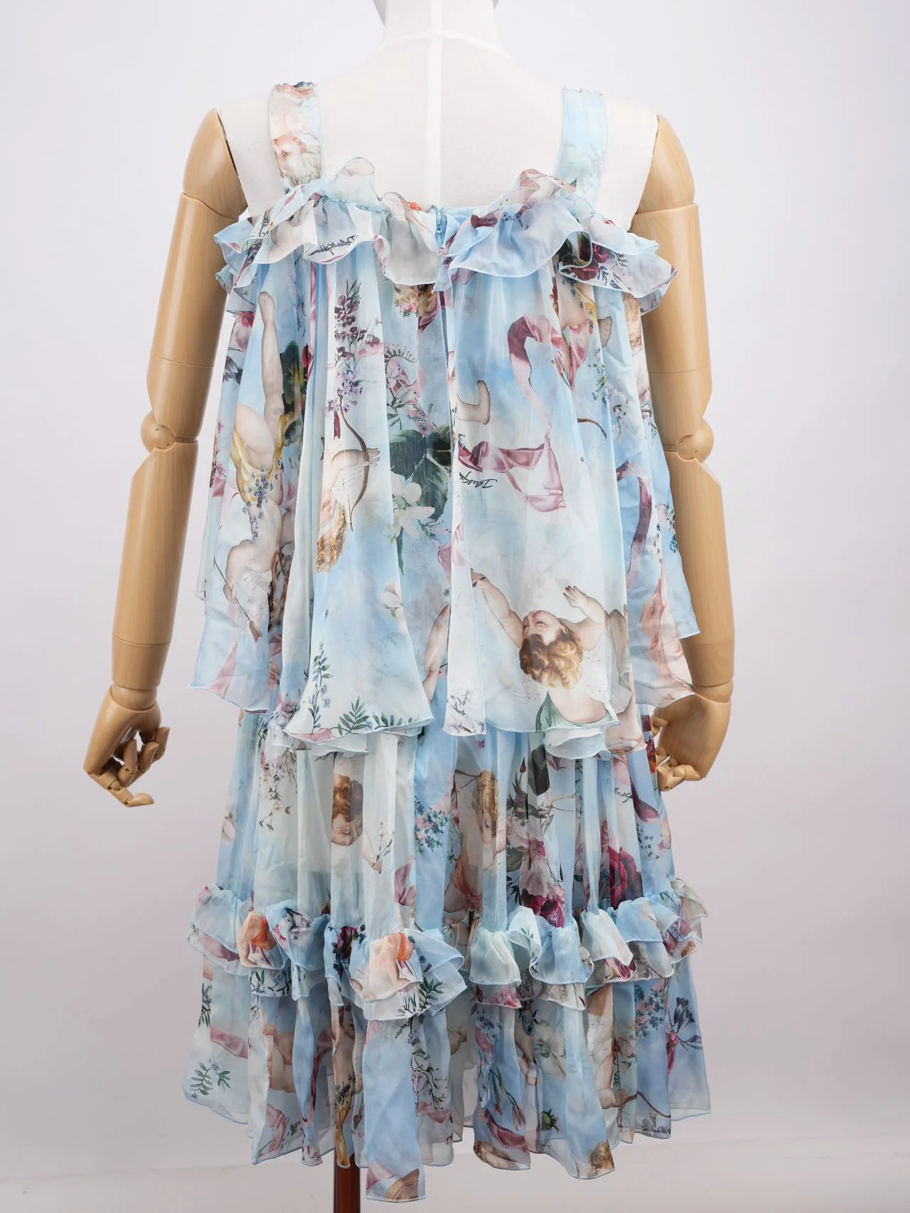 Dolce Gabbana Blue Angle Printed Silk Pleated Midi Dress Blue and Multicolor 38