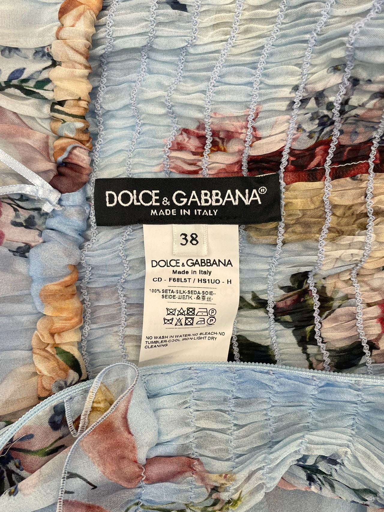 Dolce Gabbana Blue Angle Printed Silk Pleated Midi Dress Blue and Multicolor 38