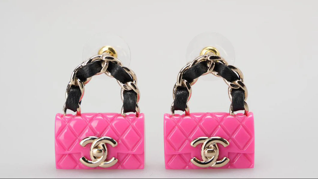 Chanel Resin Lambskin Turnlock Flap Bag Earrings in Hot Pink and Black