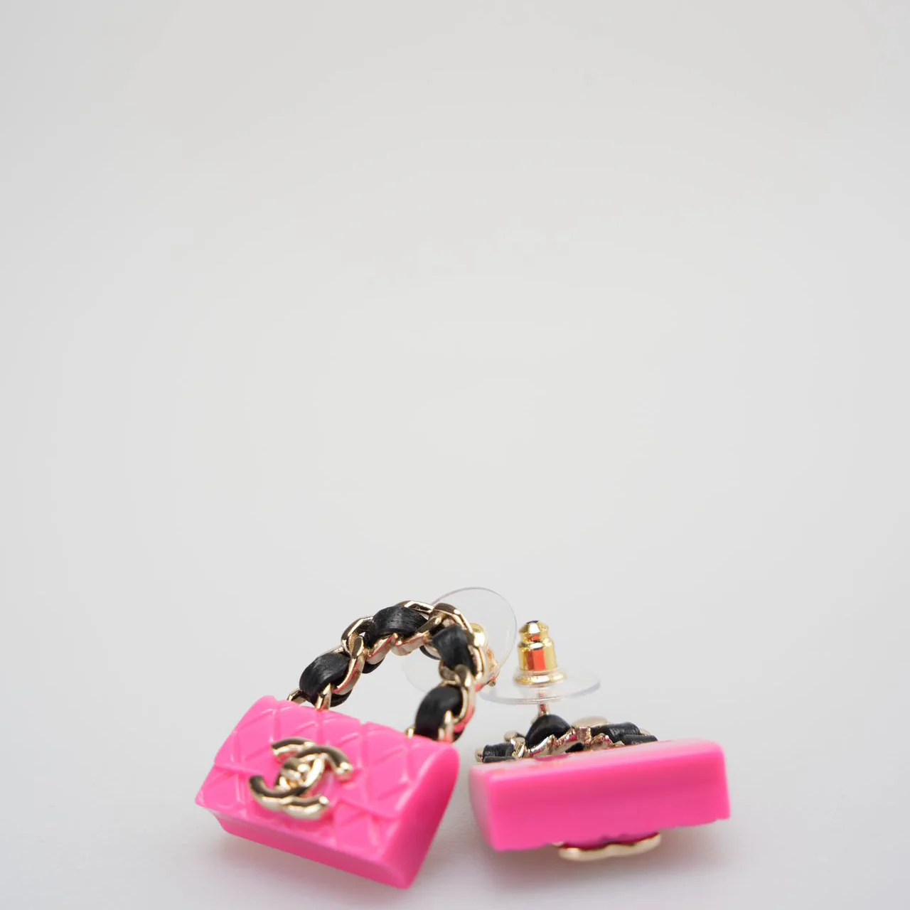 Chanel Resin Lambskin Turnlock Flap Bag Earrings in Hot Pink and Black