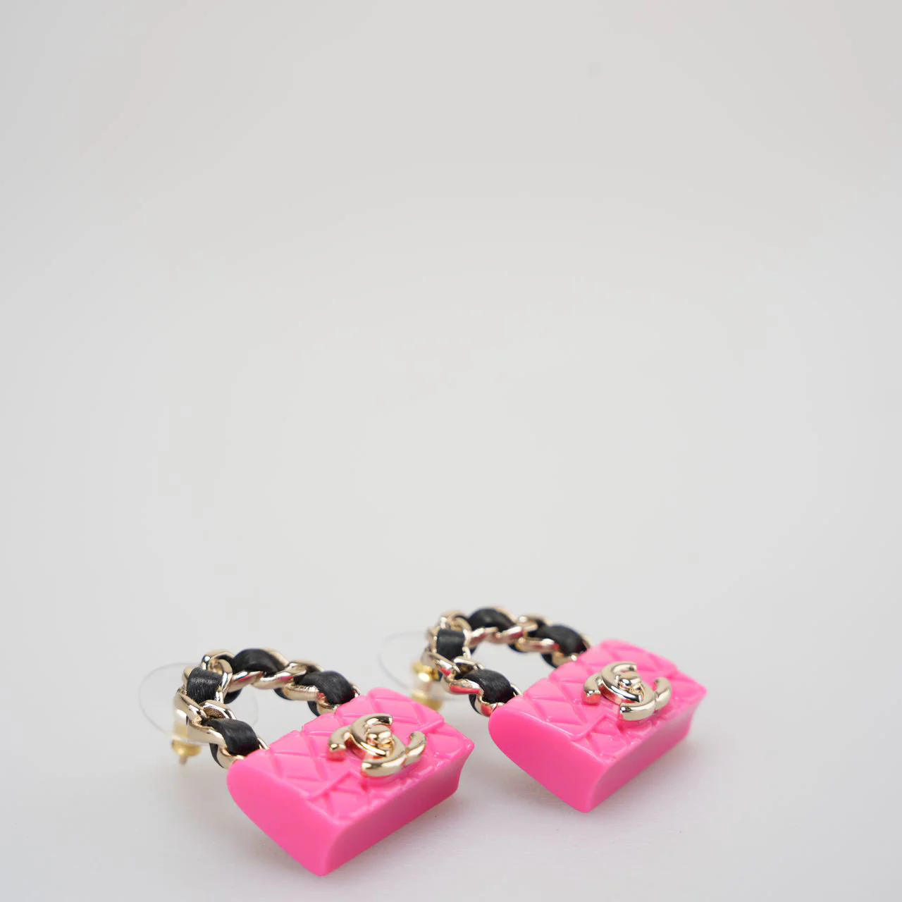Chanel Resin Lambskin Turnlock Flap Bag Earrings in Hot Pink and Black