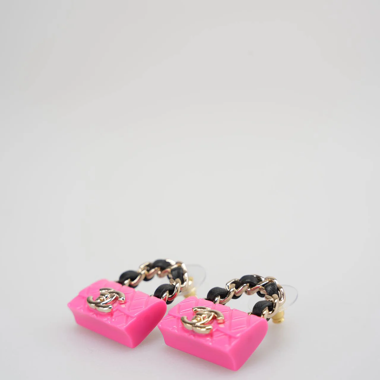 Chanel Resin Lambskin Turnlock Flap Bag Earrings in Hot Pink and Black