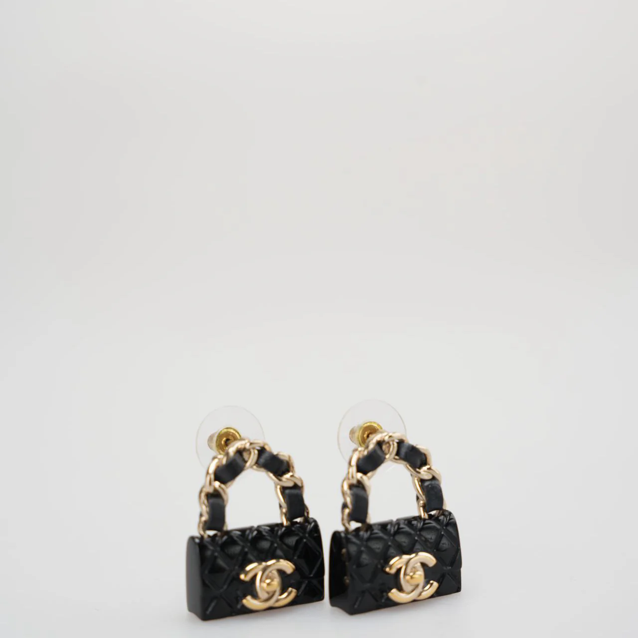 Chanel Resin Lambskin Turnlock Flap Bag Earrings in Black and Gold