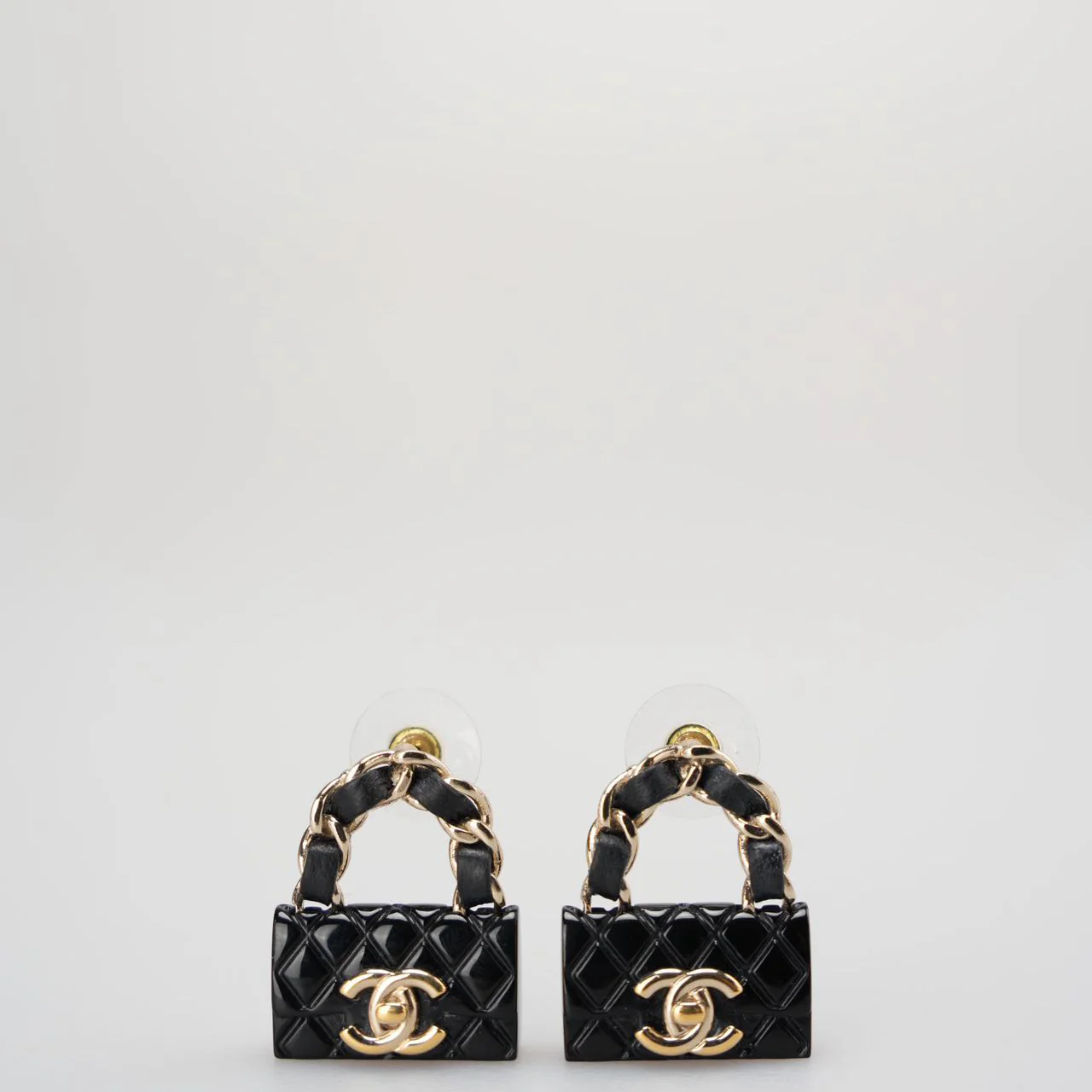 Chanel Resin Lambskin Turnlock Flap Bag Earrings in Black and Gold