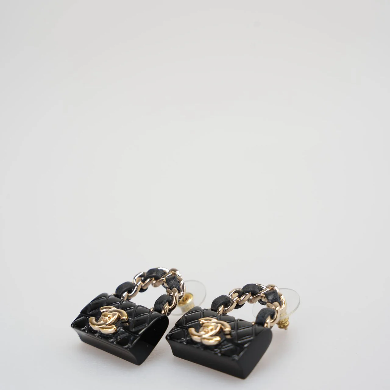 Chanel Resin Lambskin Turnlock Flap Bag Earrings in Black and Gold