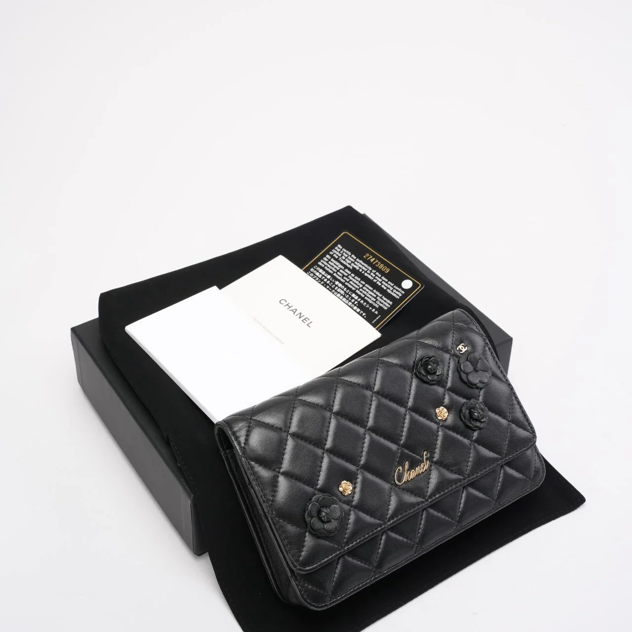 Chanel Wallet on Chain Black with Camélia Charms 2019