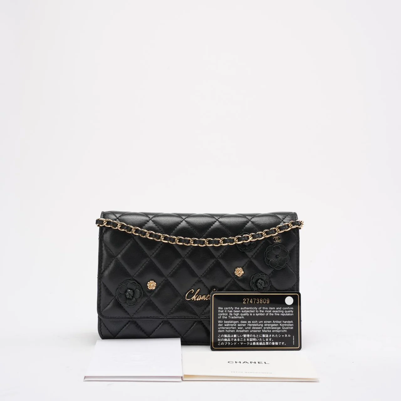 Chanel Wallet on Chain Black with Camélia Charms 2019