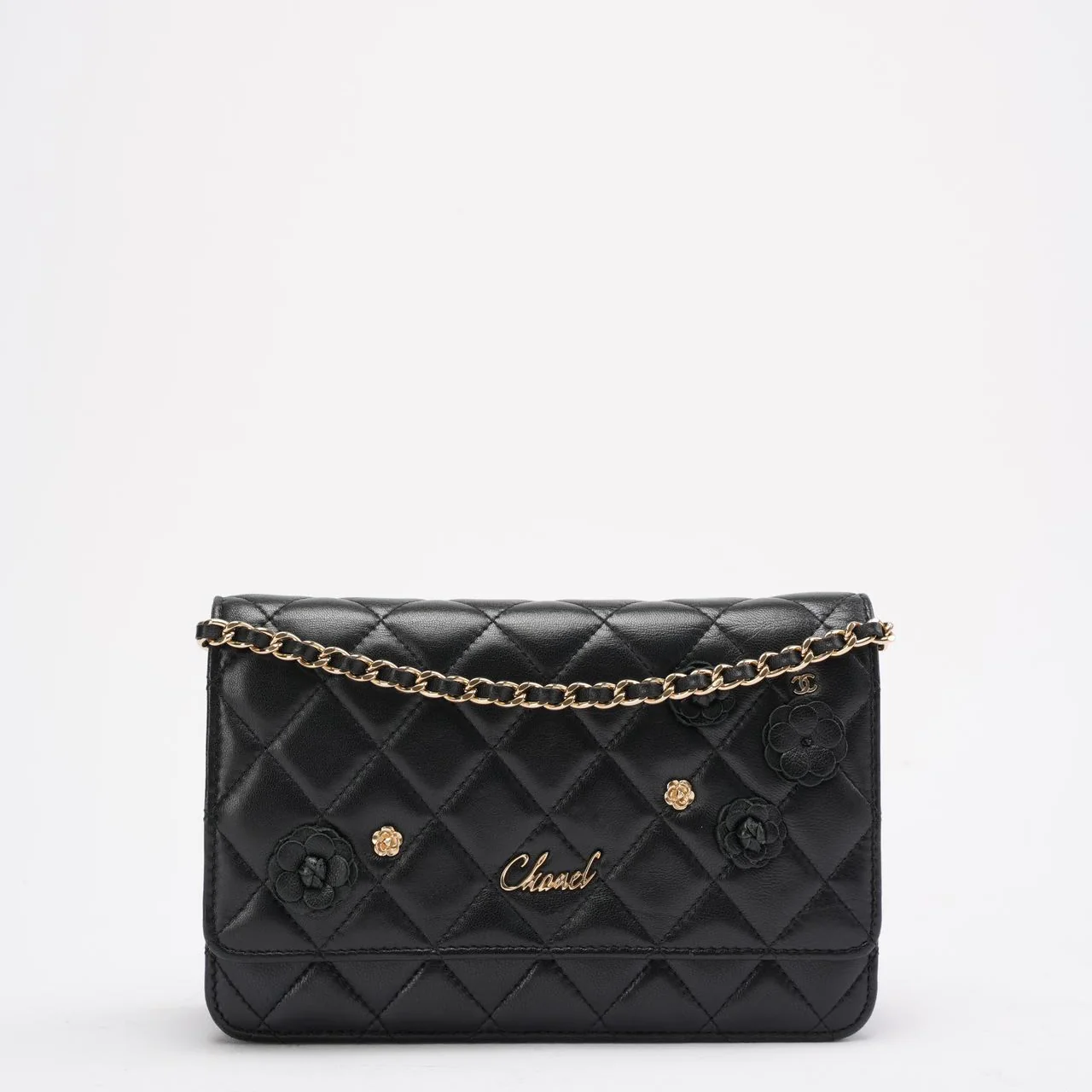 Chanel Wallet on Chain Black with Camélia Charms 2019