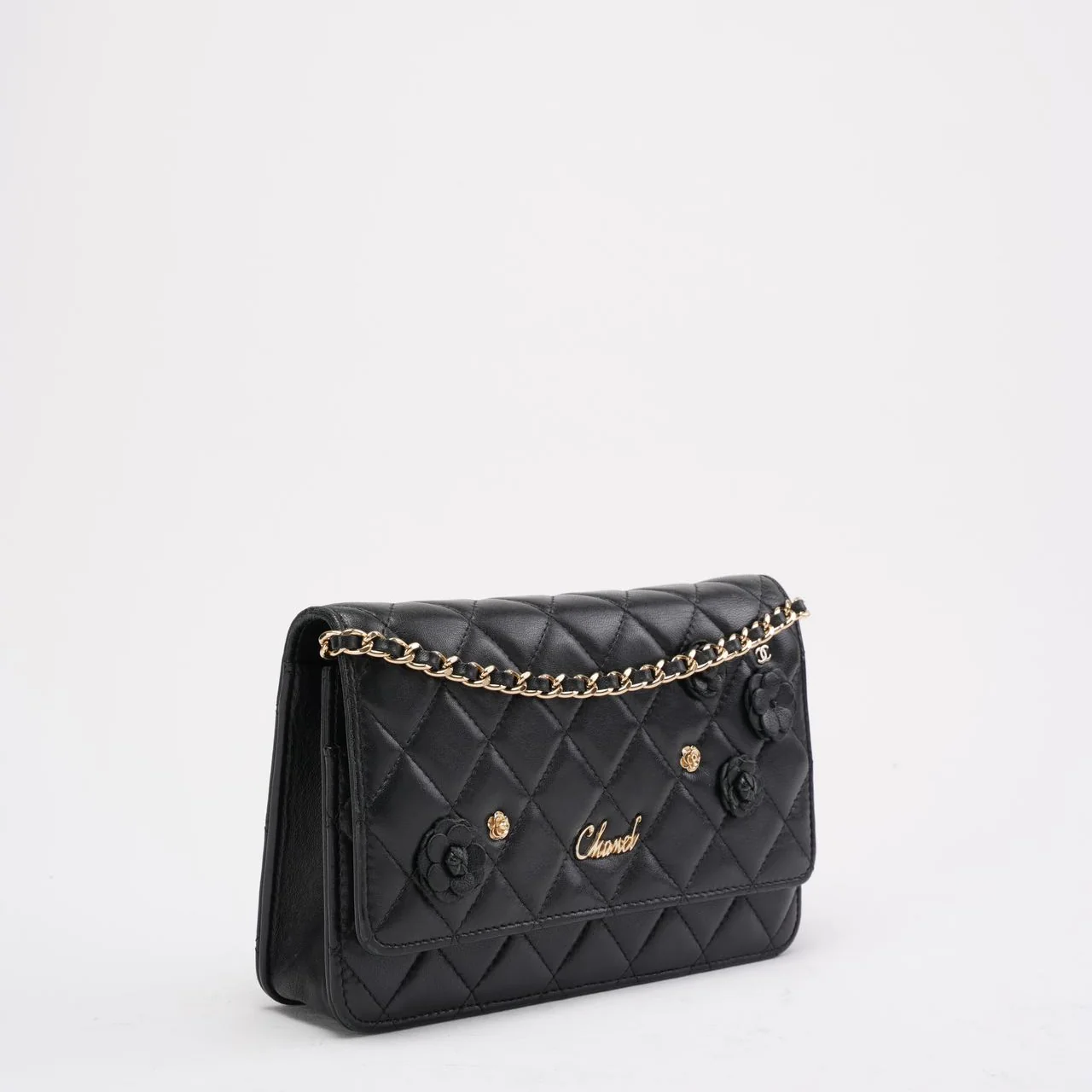 Chanel Wallet on Chain Black with Camélia Charms 2019