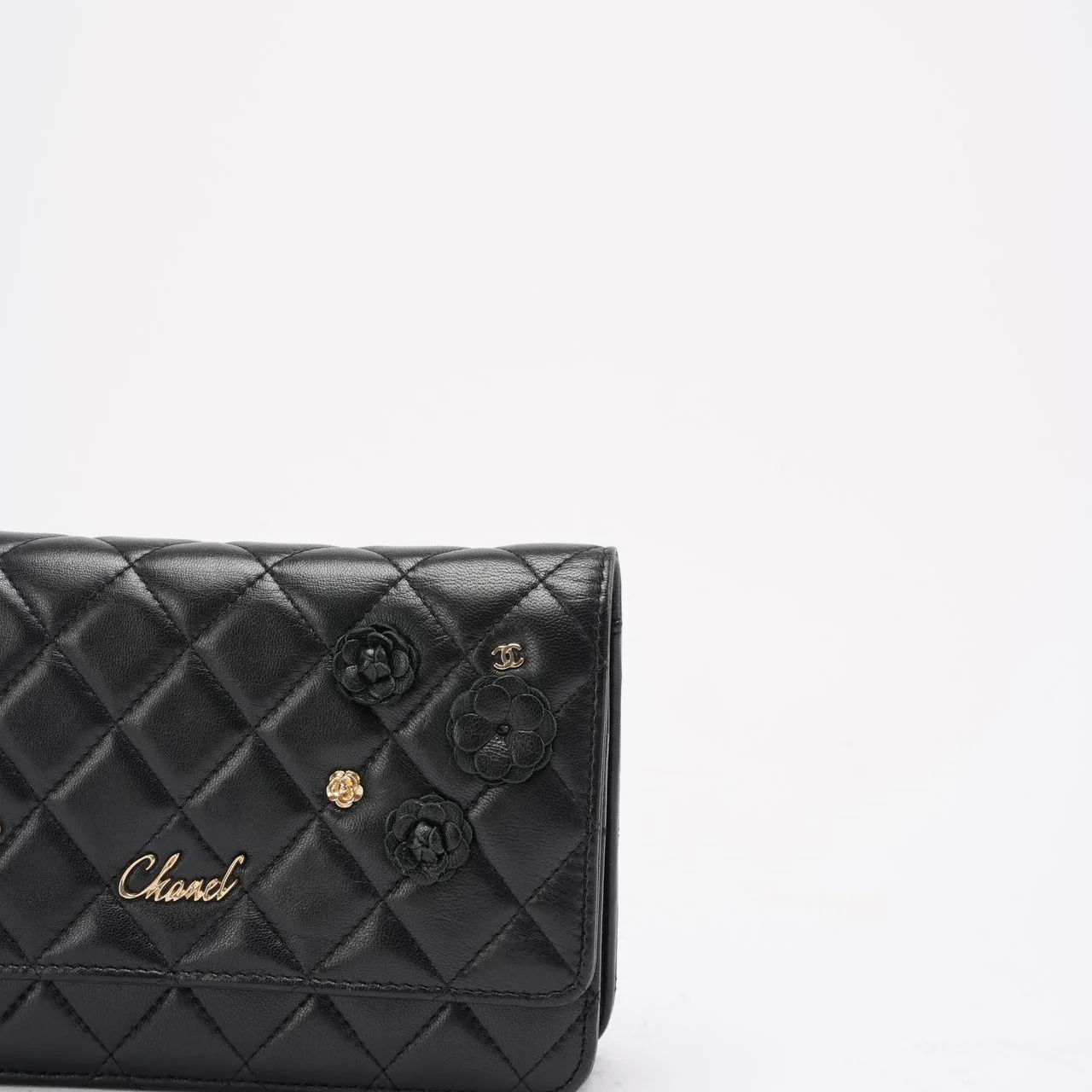 Chanel Wallet on Chain Black with Camélia Charms 2019