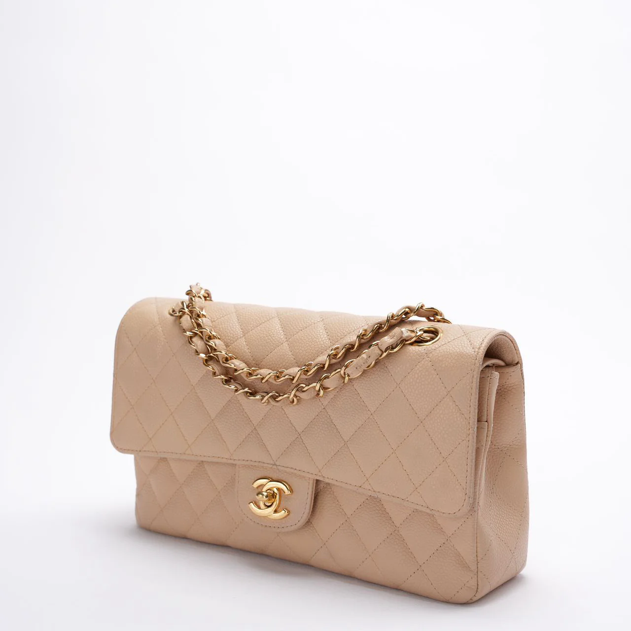 Chanel Classic Flap Bag Medium Beige Caviar Leather
