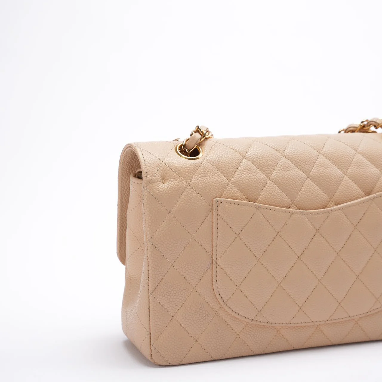 Chanel Classic Flap Bag Medium Beige Caviar Leather