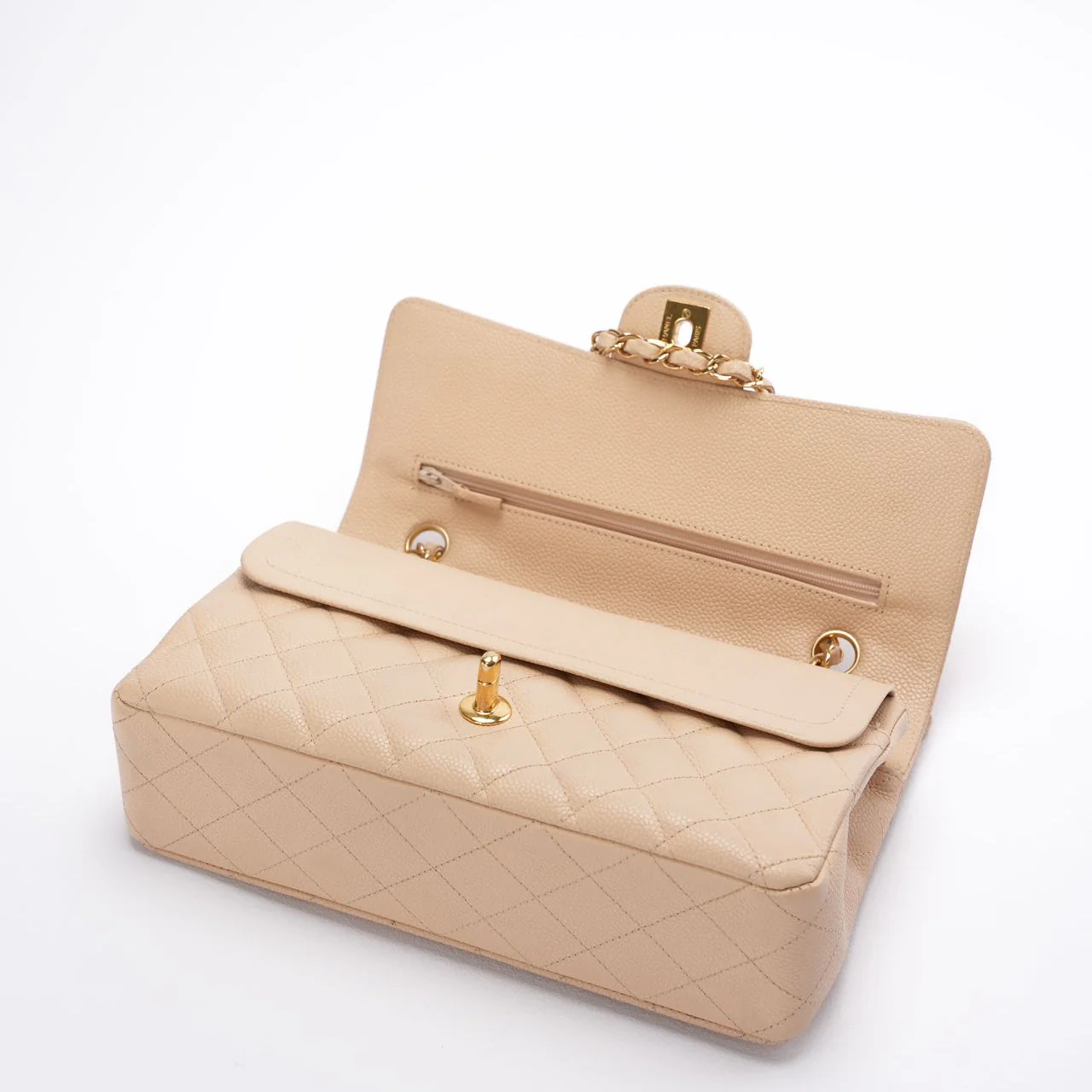 Chanel Classic Flap Bag Medium Beige Caviar Leather