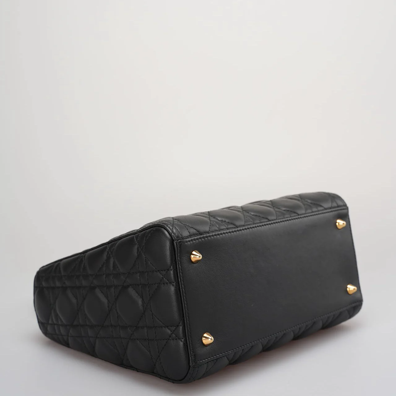 Dior Black Lady Dior Bag In Medium Size Cannage Lambskin Leather with GoId Hardware From 2016