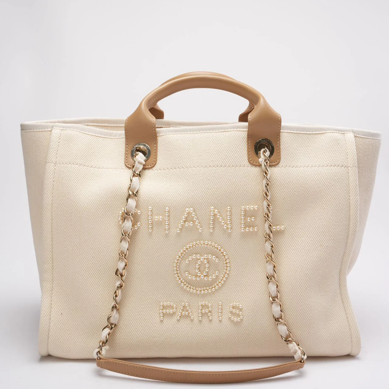 Chanel White Large Pearls Deauville Shopping Tote 2020