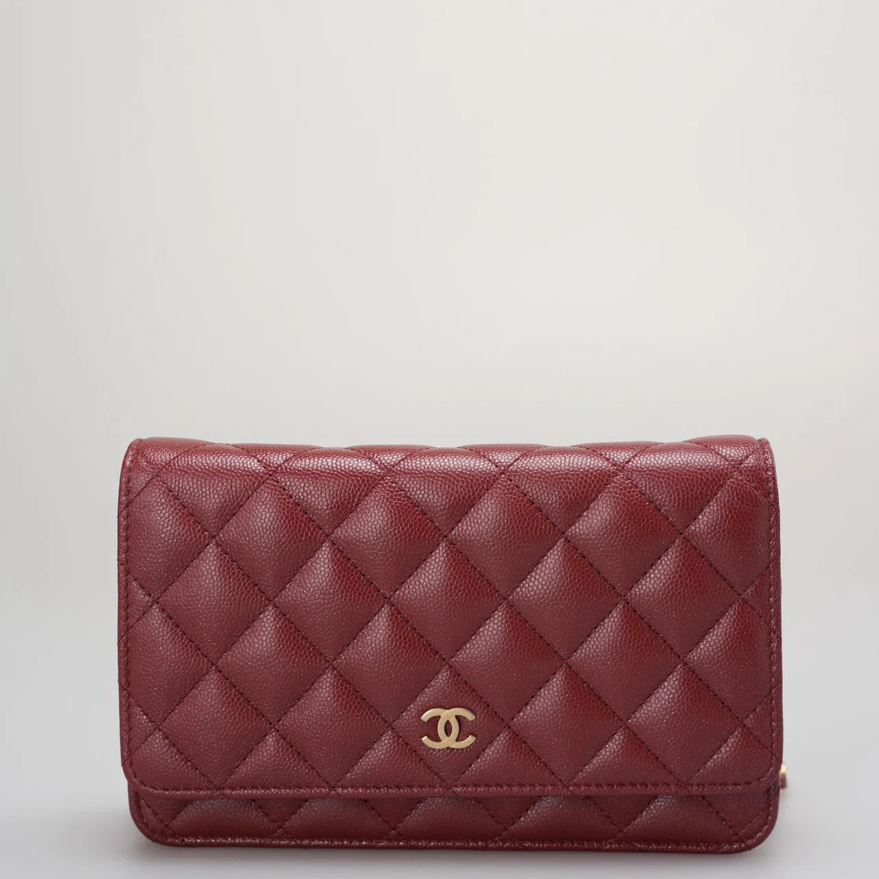 Chanel Burgundy Wallet On Chain Woc Bag In Caviar Leather With Gold Hardware