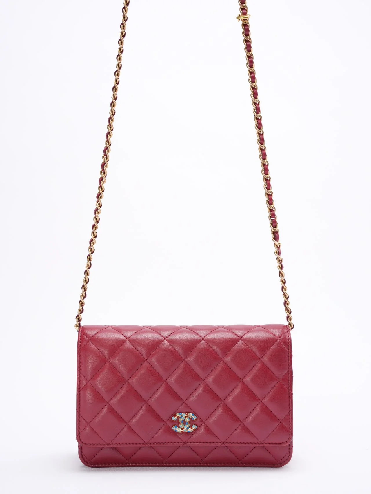 Chanel Wallet on Chain Red Enamel Buckle Classic Woc