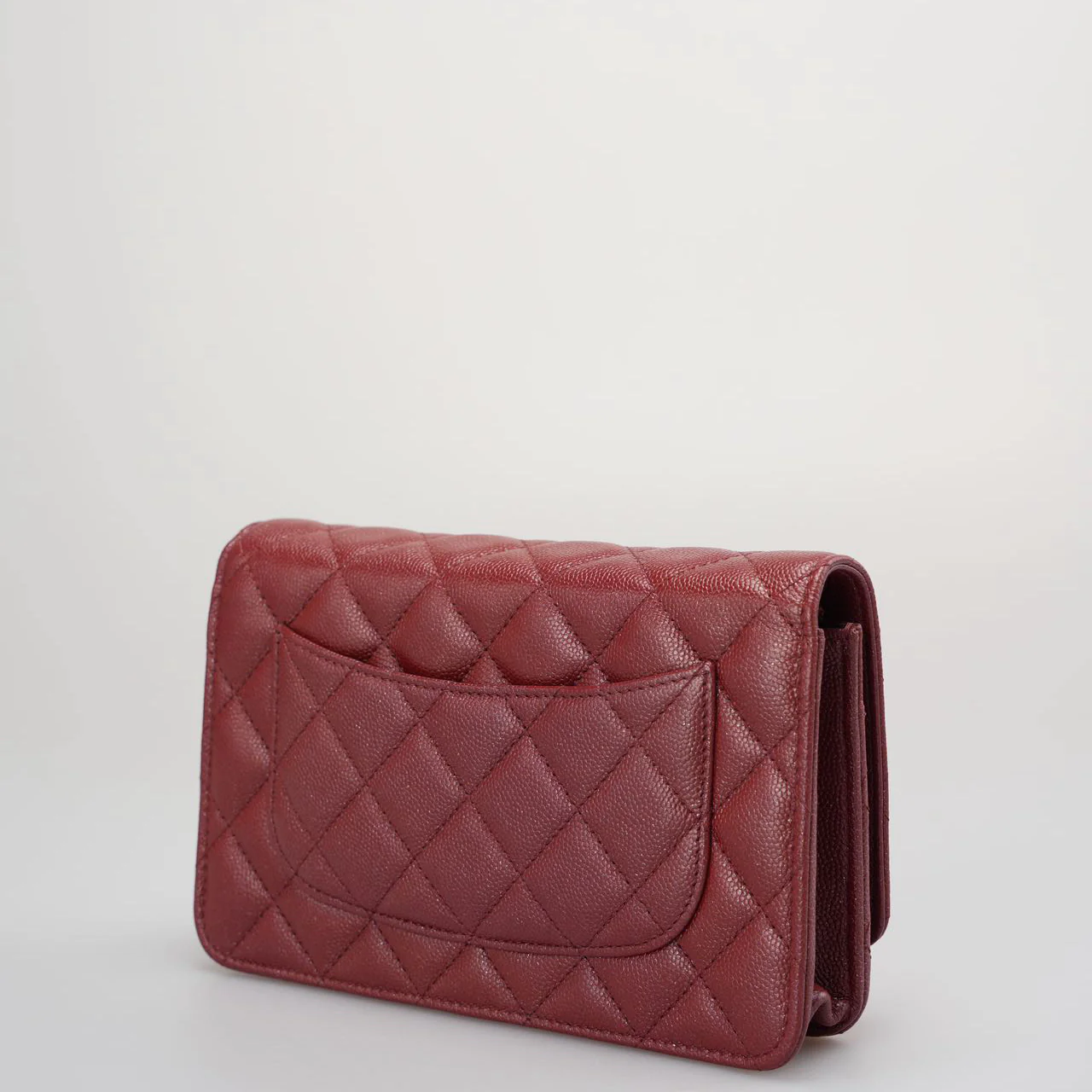 Chanel Burgundy Wallet On Chain Woc Bag In Caviar Leather With Gold Hardware