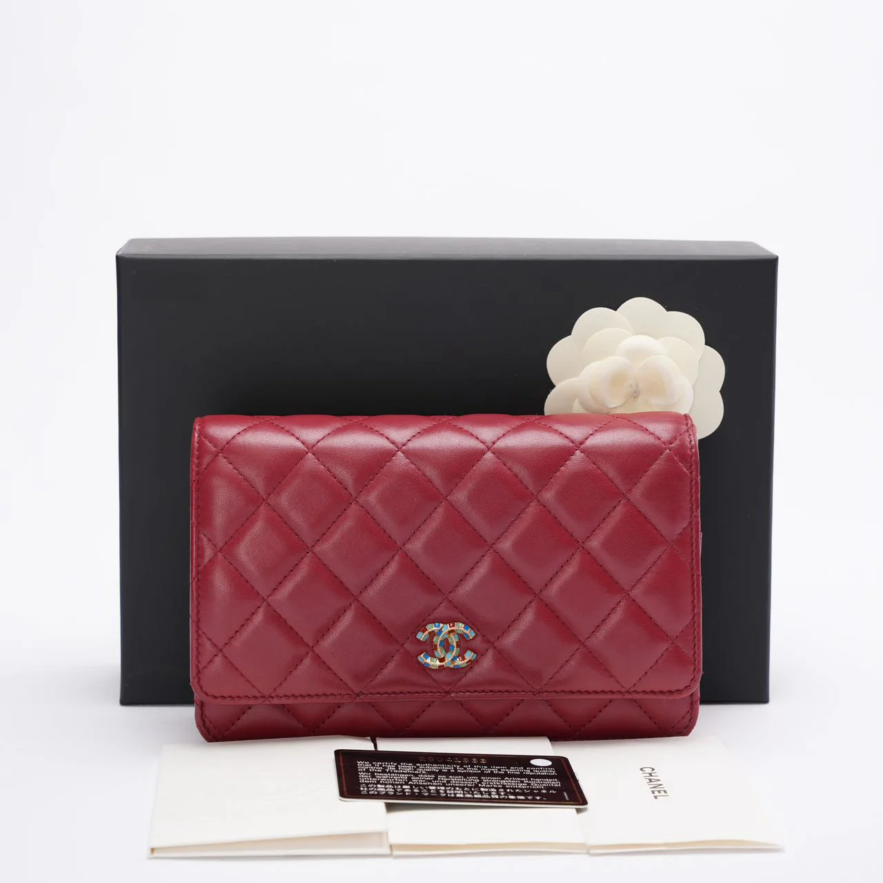 Chanel Wallet on Chain Red Enamel Buckle Classic Woc