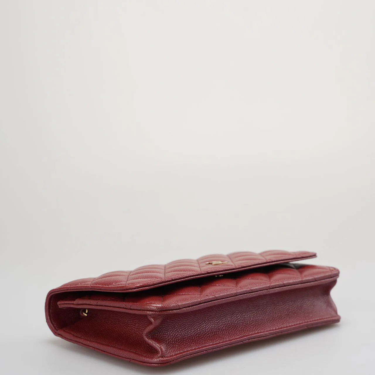 Chanel Burgundy Wallet On Chain Woc Bag In Caviar Leather With Gold Hardware