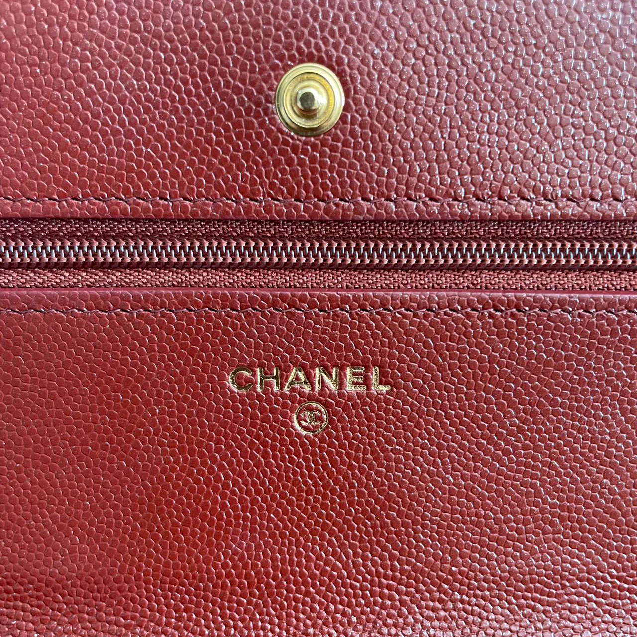 Chanel Burgundy Wallet On Chain Woc Bag In Caviar Leather With Gold Hardware