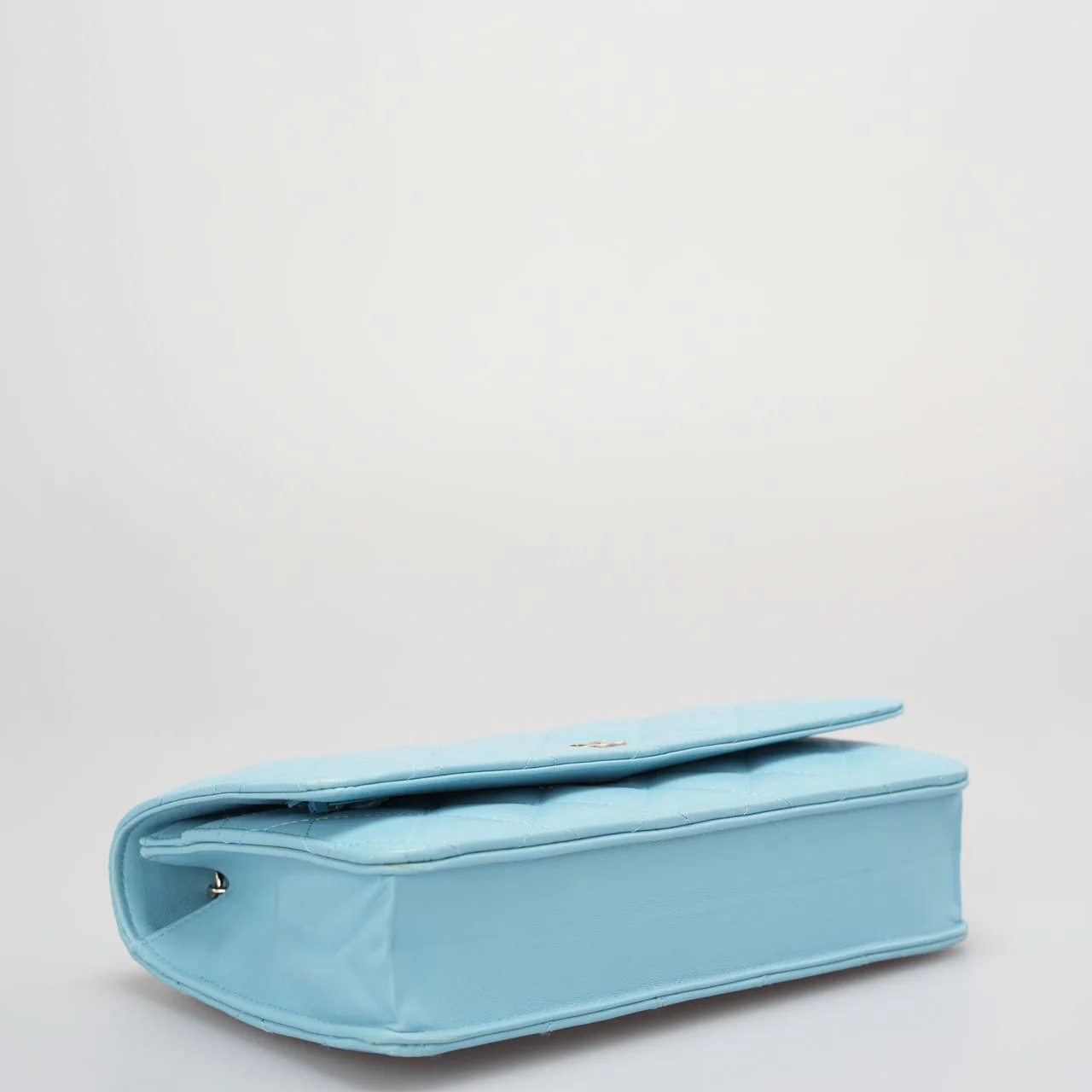 Chanel Light Blue Woc Wallet On Chain Classic Bag In Lambskin Leather With Gold Hardware