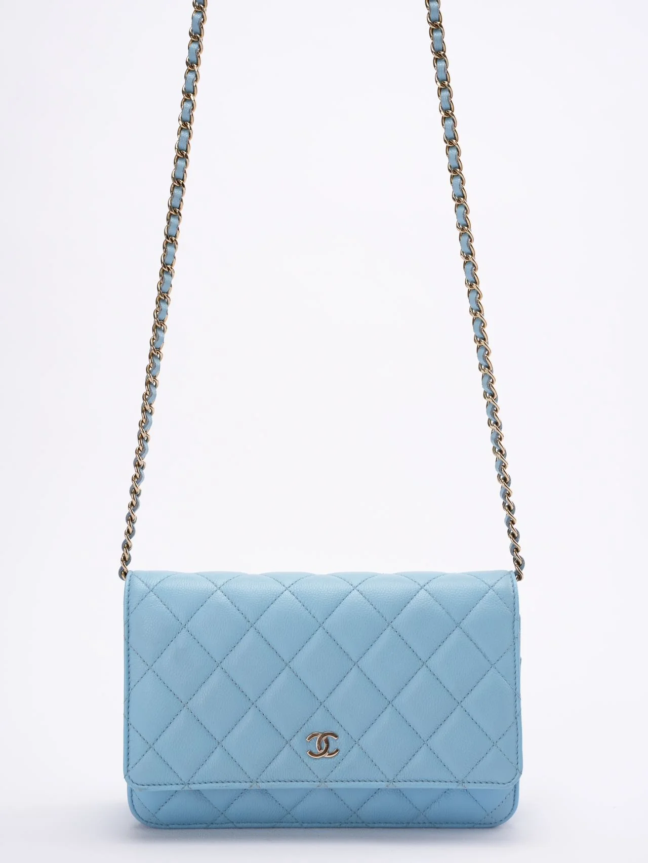 Chanel Classic Wallet on Chain Light Blue Caviar Leather Woc