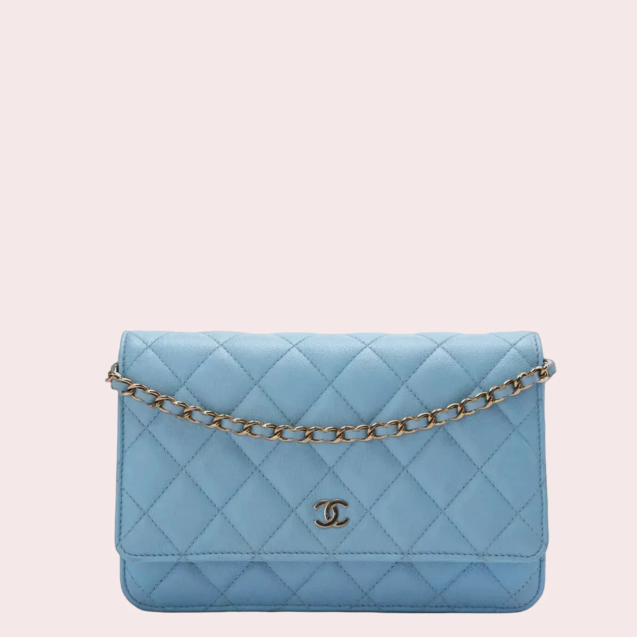 Chanel Classic Wallet on Chain Light Blue Caviar Leather Woc