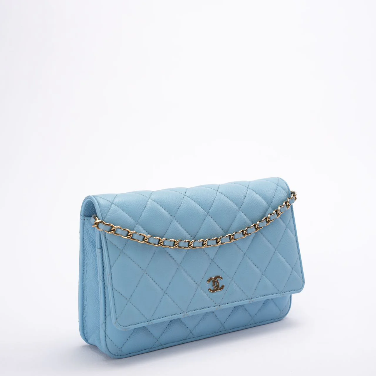 Chanel Classic Wallet on Chain Light Blue Caviar Leather Woc