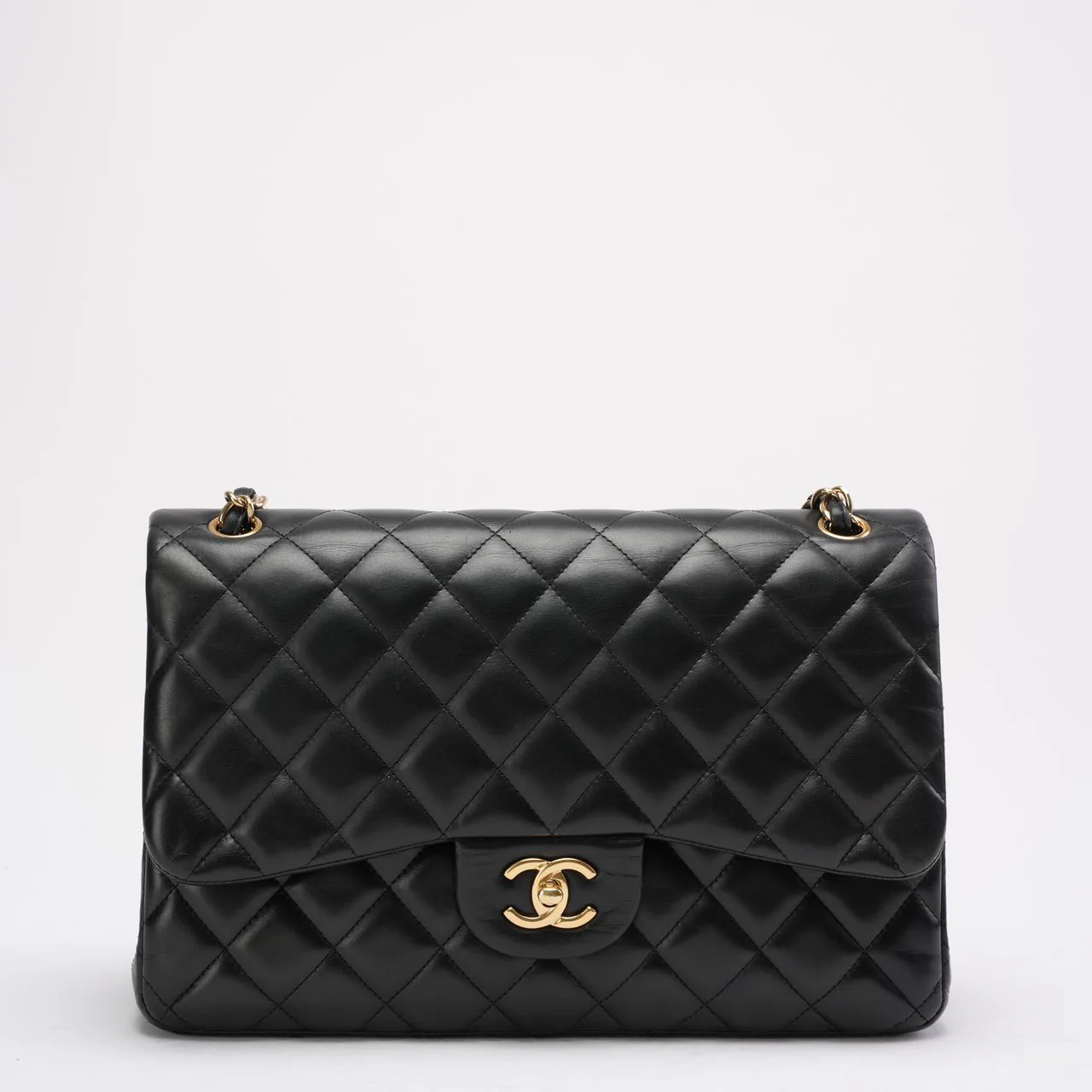Chanel Black Classic Jumbo Double Flap Bag Lambskin 2011