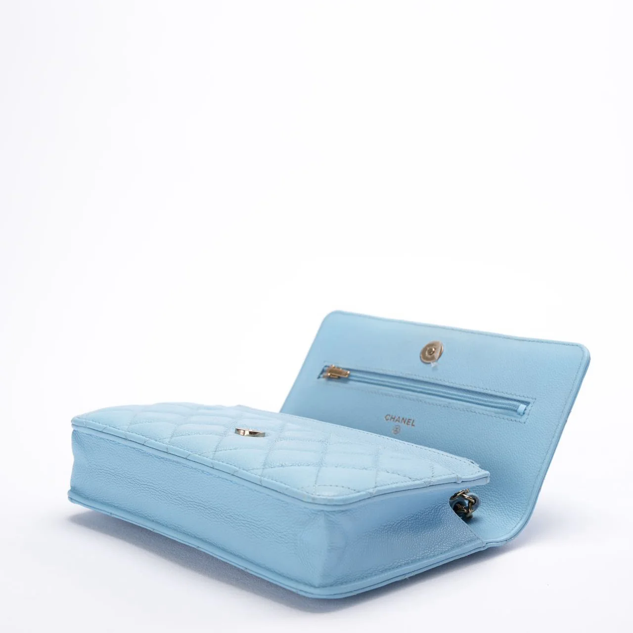 Chanel Classic Wallet on Chain Light Blue Caviar Leather Woc