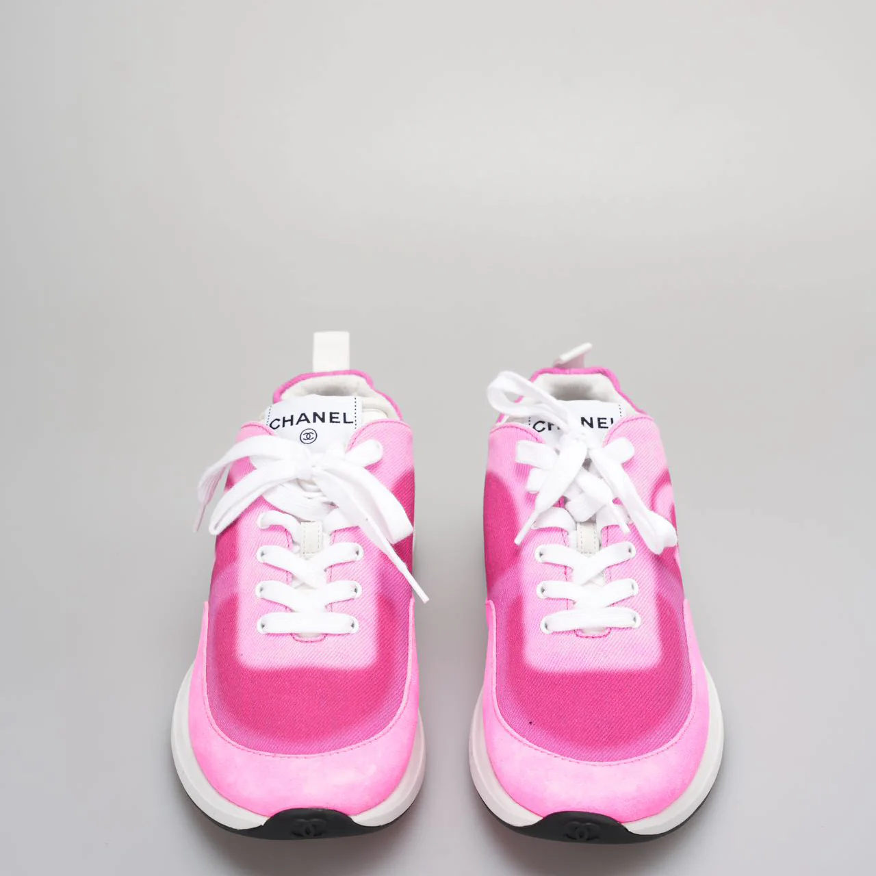 Chanel Denim Suede Sneakers In Pink and White Size 40