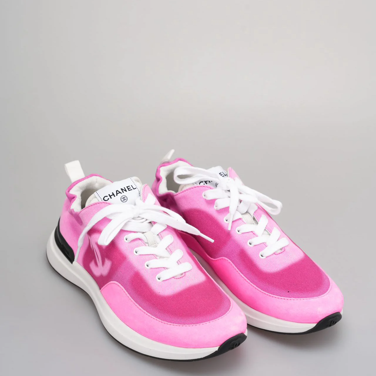 Chanel Denim Suede Sneakers In Pink and White Size 40