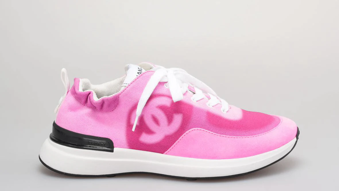 Chanel Denim Suede Sneakers In Pink and White Size 40