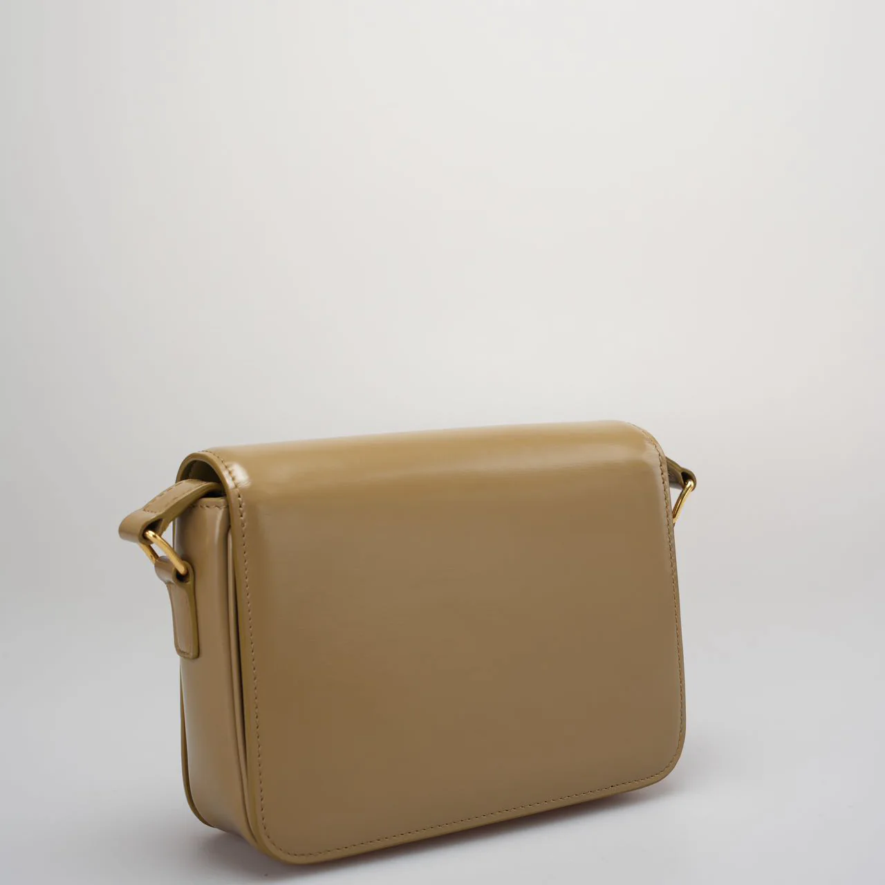 Pre-loved Celine Cassic Triomphe Bag In Shiny Calfskin Smoke Brown Color