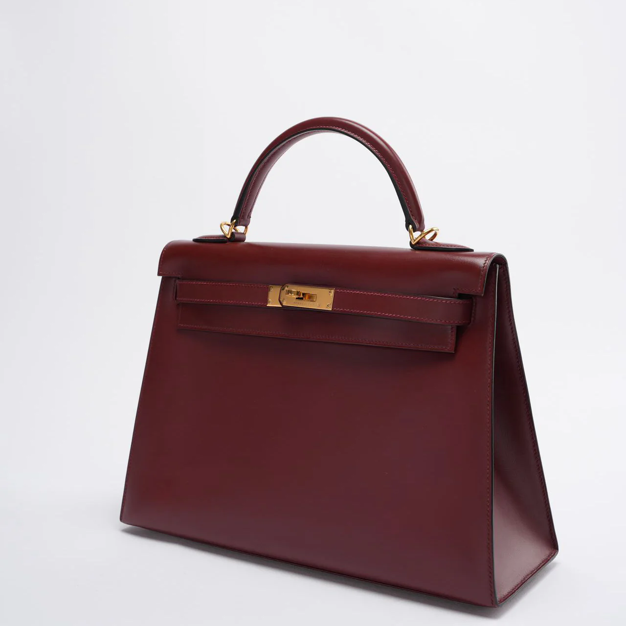 Hermes Kelly 32 Sellier Bag In Burgundy Box Leather With Gold Hardware from 2004
